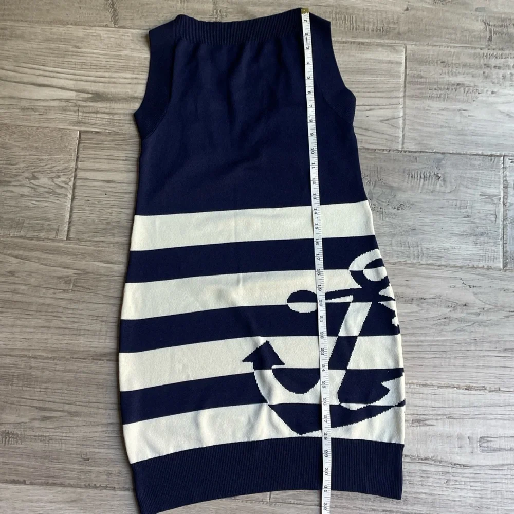 Anthropologie Knit Tank Dress Striped With Anchor Image Navy/Off White SZ MP